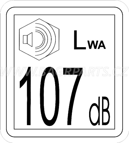 Nálepka - hlučnost 107 dB