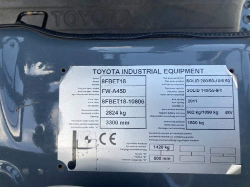 Čelní vysokozdvižný vozík TOYOTA 8FBET18