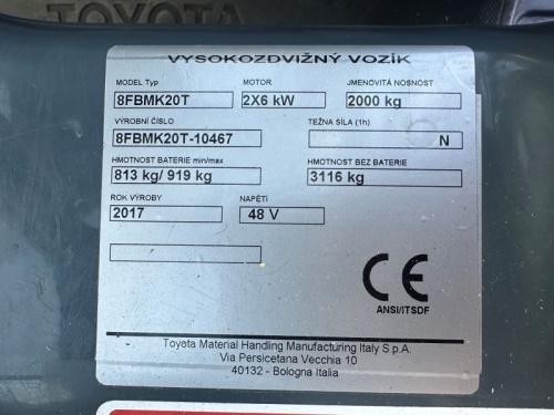 Čelní vysokozdvižný vozík TOYOTA 8FBMK20T