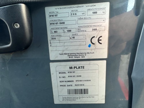 Čelní vysokozdvižný vozík TOYOTA 8FBE18T
