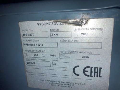 Čelní vysokozdvižný vozík TOYOTA 8FBMK20T