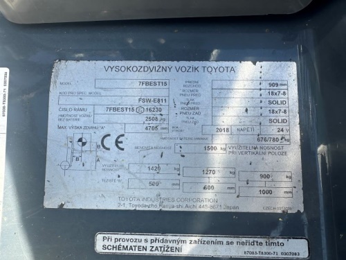 Čelní vysokozdvižný vozík TOYOTA 7FBEST15