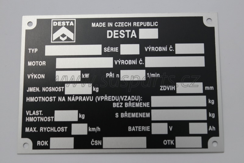 štítek výrobní DESTA 