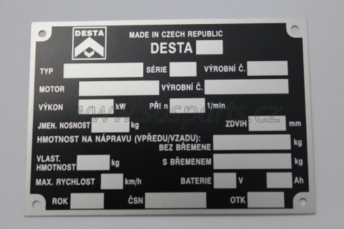 štítek výrobní DESTA 