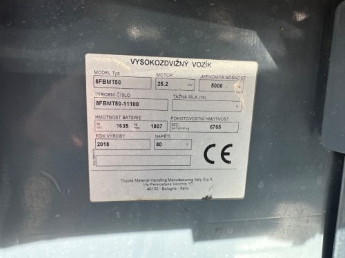 Čelní vysokozdvižný vozík TOYOTA 8FBMT 50
