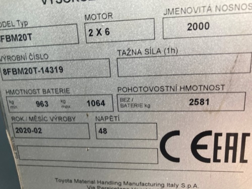 Čelní vysokozdvižný vozík TOYOTA 8FBMK20T
